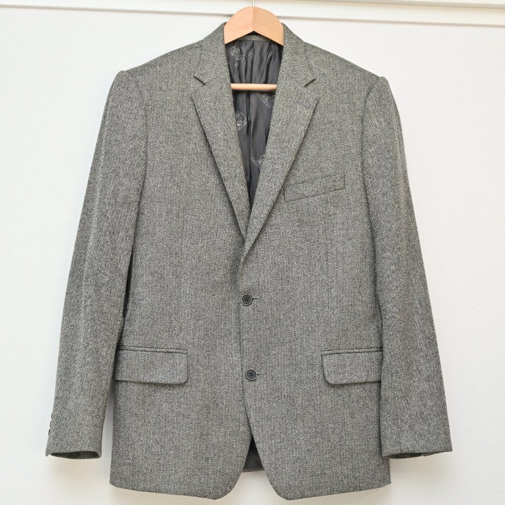Miller Brothers LTD 100% Cashmere Grey Herringbone Blazer Made In Canada 40R